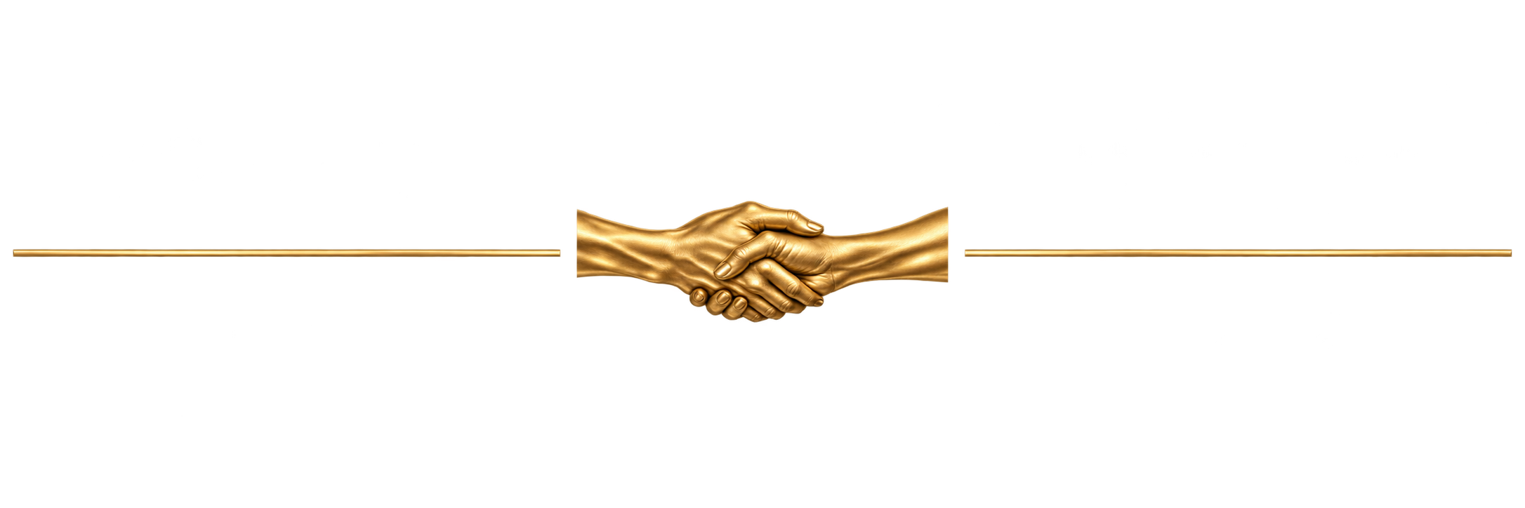 Gold clasped hands with a fine gold line extending to each side